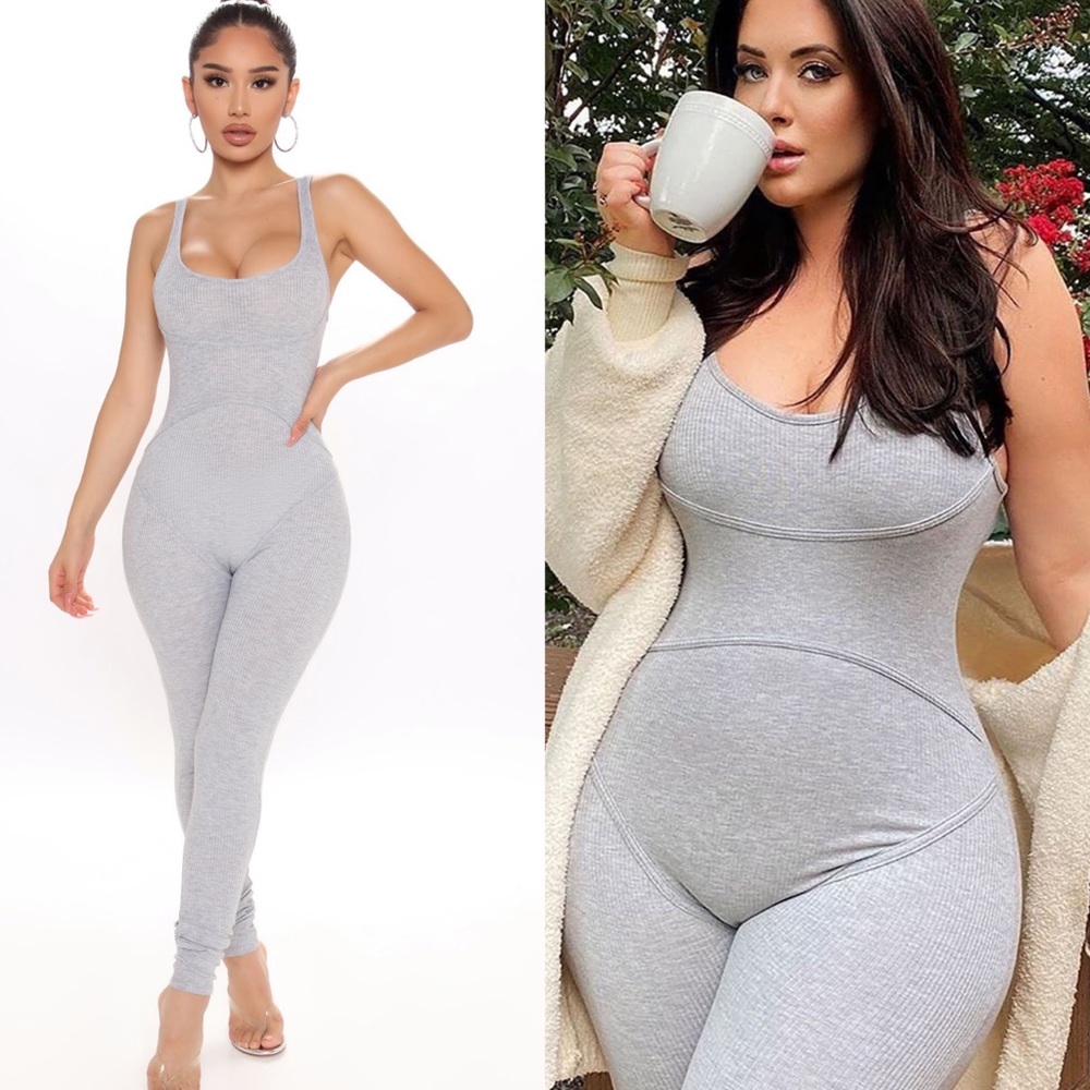 SOLD ❗️Fashion Nova grey ribbed jumpsuit 💕
